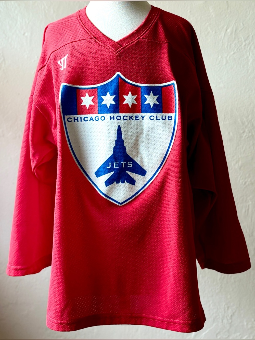 Vintage Chicago Hockey Club Jets Jersey Size YXL Red Logo 6 JJ Warrior Collector